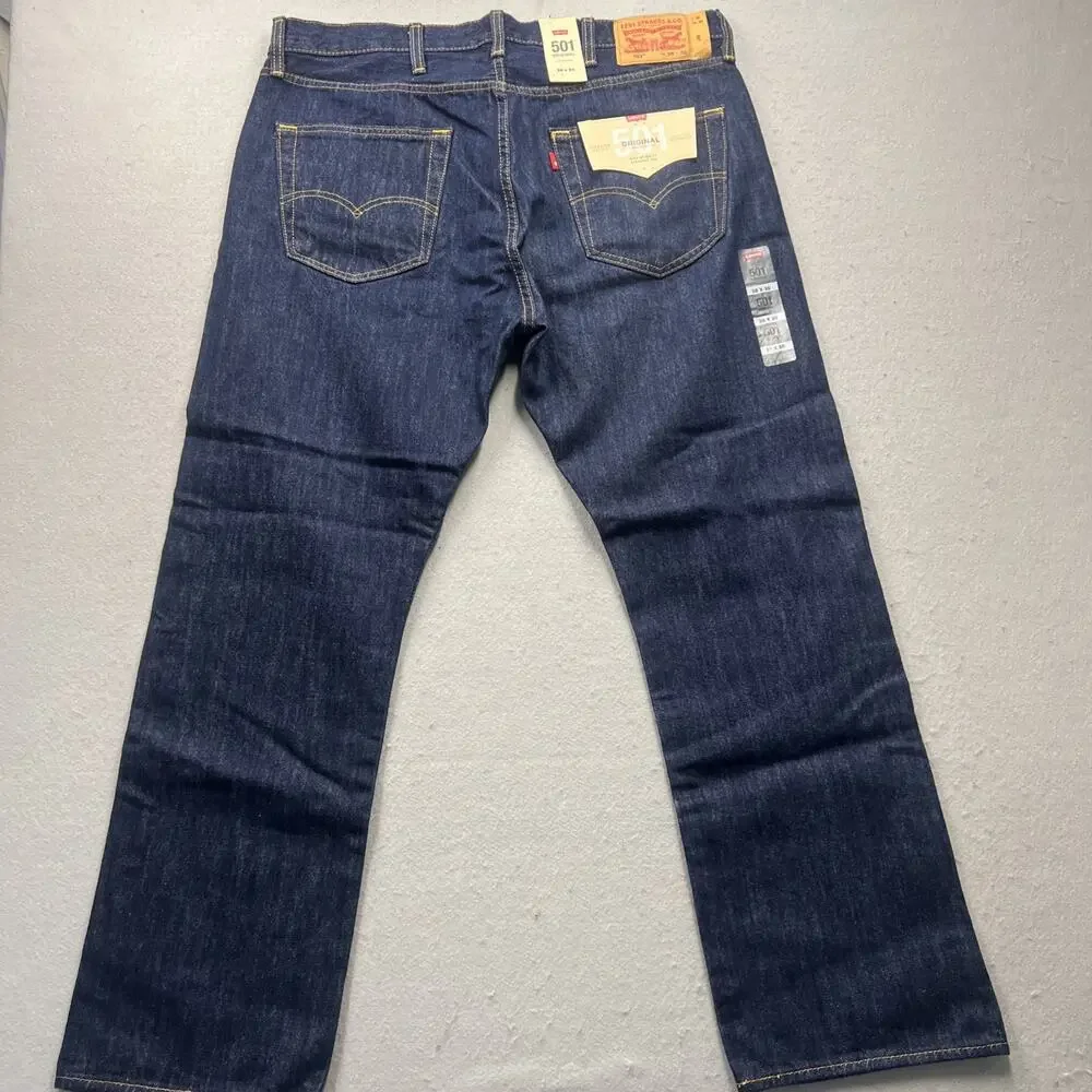 Levis Men's 501 Original Fit Jeans Straight Leg Button Fly 100% Cotton Dark Wash